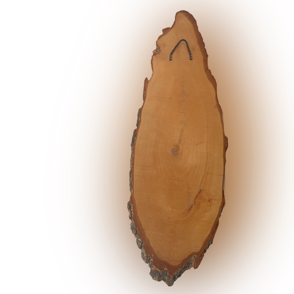 Vintage Pyrography Wood Burning Oval Wall Plaque of Mountain and Waterfall 21”H - Picture 3 of 3